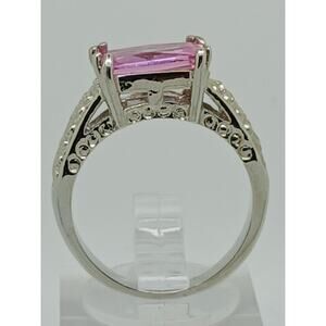 3CT Vintage Gold GP Fancy Pink Radiant Cut Sim Diamond CZ Engagement Ring Size 7